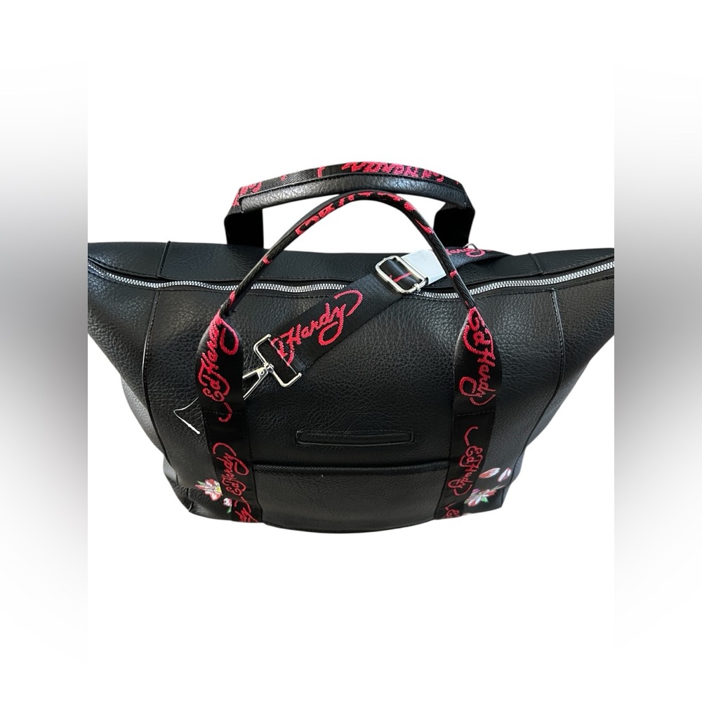 Ed Hardy Black Floral Skull Embroidery Tote Bag - Picture 6 of 11